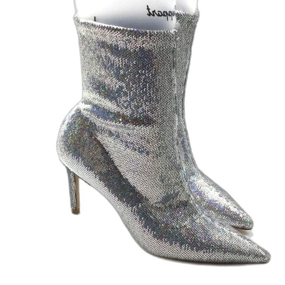 Stuart Weitzman Shoes - STUART WEITZMAN 85 Stretch Silver Sequin Bootie